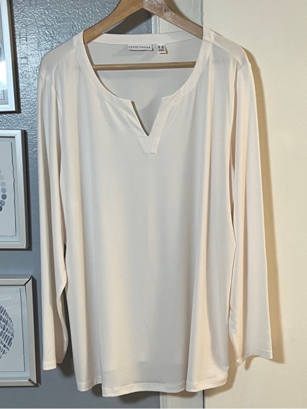 Susan Graver Modern Essentials Womens Ivory Liquid Knit Tunic Sugar Cane Size 2X